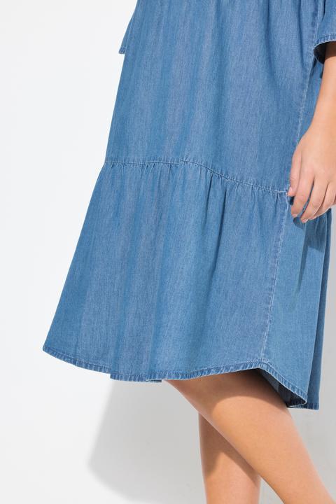 Produktbild Ulla Popken Kleid, Volants, A-Linie, Tunika-Ausschnitt, 3/4-Arm (50, 52)