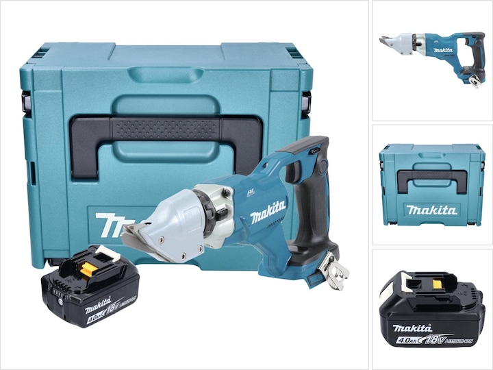 Makita DJS 200 M1J Cisaille à tôle sans fil 18 V 2,0 mm Brushless + 1x batterie 4,0 Ah + Makpac - sans