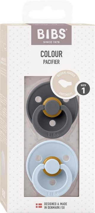 Produktbild Bibs Nuggi Colour 2 PACK Latex Anatomical 0-6m Iron Baby Blue (2 x, bis 6 Monate)