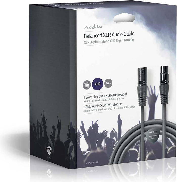 Image du produit Nedis Câble audio Balanced XLR 3 broches mâle XLR 3 broches femelle Nickelé 20.0 m rond PVC Gris foncé (20 m, XLR)