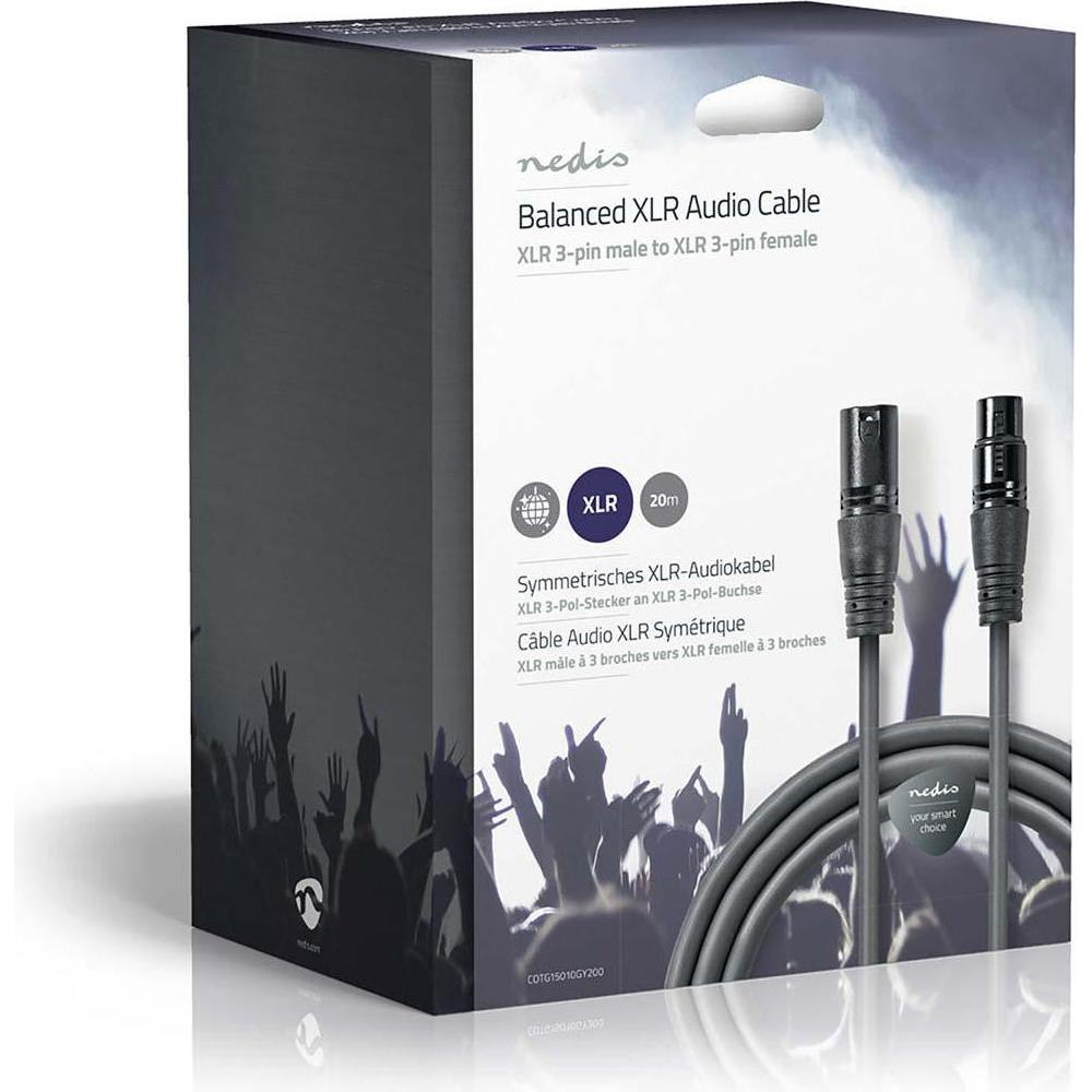 Thumbnail - Nedis Balanced Audio-Kabel XLR 3-Pin Stecker XLR 3-Pin Buchse Vernickelt 20.0 m rund PVC Dunkelgrau (20 m, XLR), Audio K...