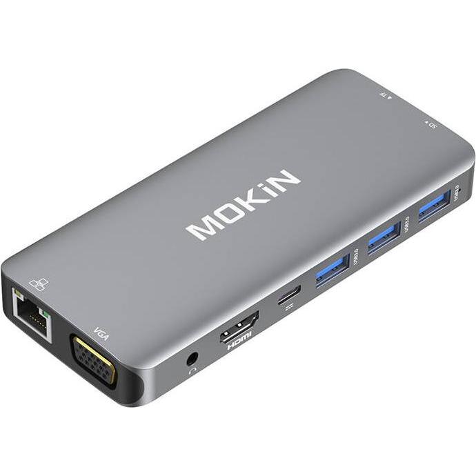 Mokin 10 in 1 Adapter Hub USB-C to 3x USB 3.0 + USB-C charging + HDMI + audio + VGA + 2x RJ45 + (USB-C, 10 Ports), Docki...