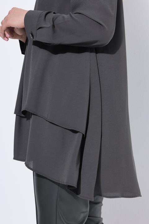 Actual product image Ulla Popken Layered Look Long Sleeve Collared Tunic Blouse (46, 48)