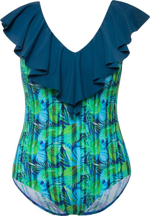 Actual product image Ulla Popken Leaf Print Flounce Panel One Piece Swimsuit (62)