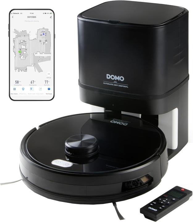 Immagine prodotto Domo DO7298S Robot aspirapolvere e mocio nero controllato da app, telecomandato, con saggezza (2700 Pa, Panno)