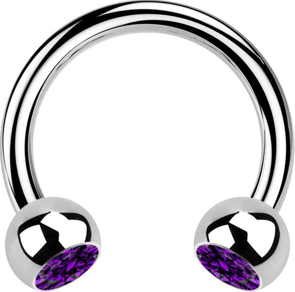 Image du produit Star Piercing Micro Circular Barbell argent avec deux boules de cristal violet (Acier chirurgical 316L, sans laiton)