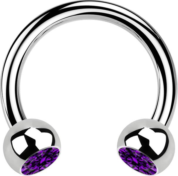 Actual product image Star Piercing Micro Circular Barbell silver with two purple crystal balls (Surgical steel 316L, without brass)