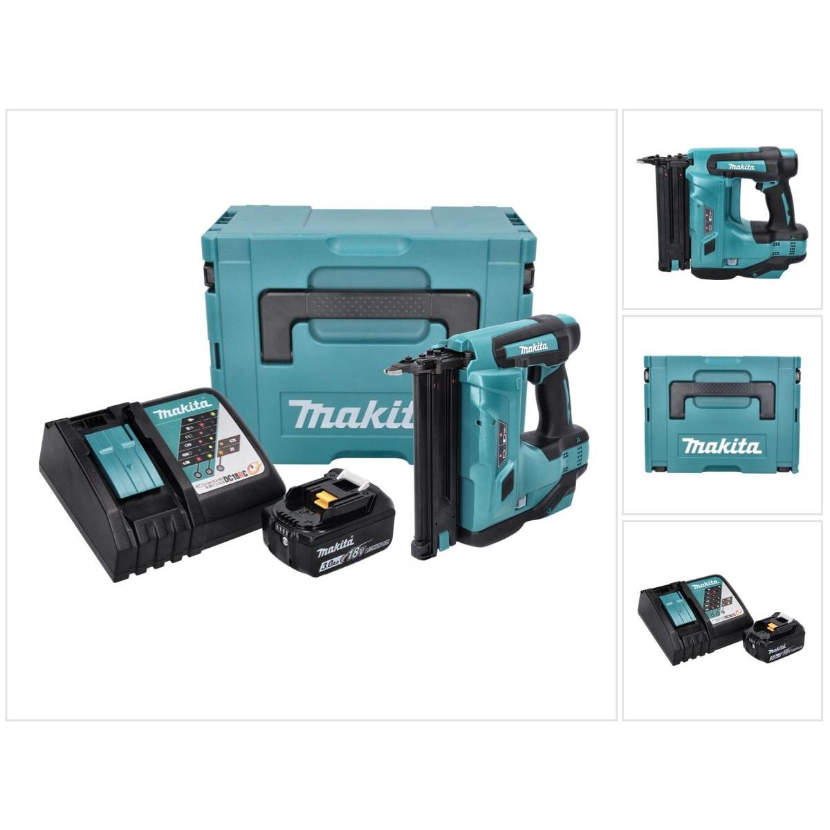 Makita, Tacker + Nagelpistole, DBN 500 RF1J Akku Stauchkopfnagler 18 V 15-50 mm + 1x Akku 3,0 Ah + Ladegerät + Makpac