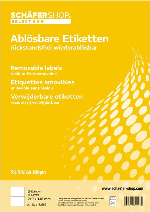 Produktbild Schäfer Shop Universal-Etiketten, wiederablösbar, 210 x 148 mm, 50 Stück