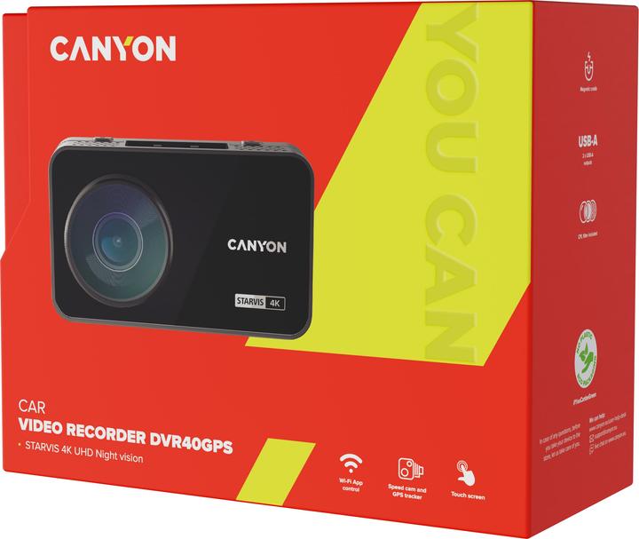 Produktbild Canyon car DVR CDVR-40GPS (Akku, Beschleunigungssensor, Eingebaute Anzeige, Eingebautes Mikrofon, GPS-Empfänger, WLAN, UHD)
