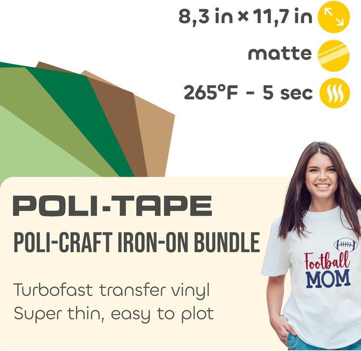 Actual product image Poli-tape Aufbügelfolie Natur A4, mehrfarbig, 5 Stück (140 g/m², 5x)