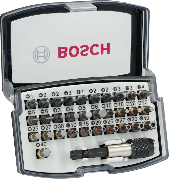 Productafbeelding Bosch Professional Zubehör Bitset 32 stuks Accessoires 2 (Kruis Phillips PH M1, Phillips kruis PH M2, Kruis Pozidriv PZ M1, Kruis Pozidriv PZ M2, Phillips kruis PH M3, Kruis Pozidriv PZ M3, Zeskantbus TX met gat M10, Zeskantbus TX met gat M20, Zeskantbus TX Met gat M25, Zeskantbus TX met gat M27, Zeskantbus TX met gat M30, Zeskantbus TX Met gat M40)