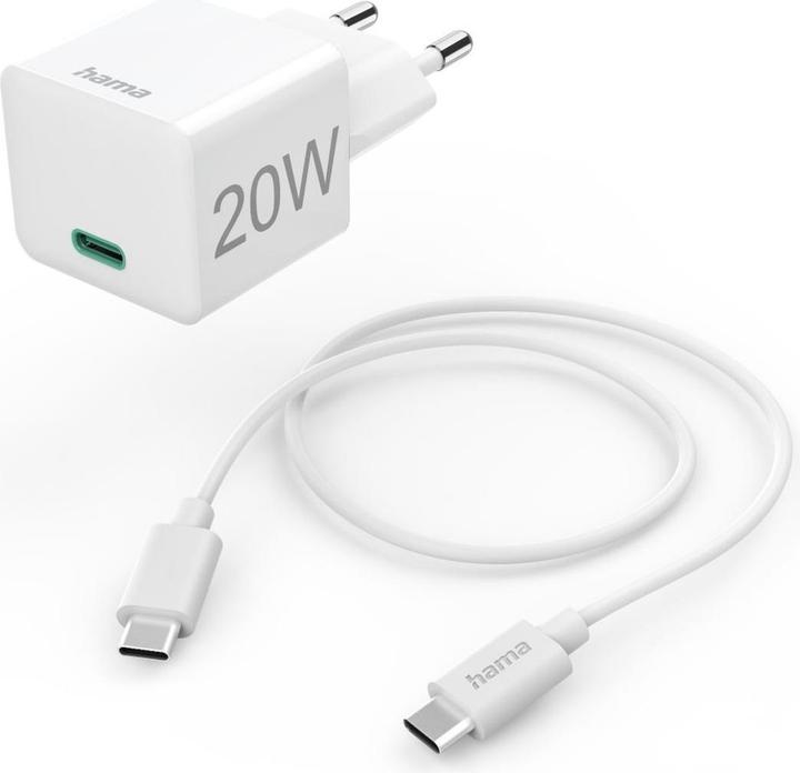 Image du produit Hama Chargeur rapide avec câble de charge USB-C, mini-chargeur, PD, 20W, 1m, blanc (20 W, 1 portion)