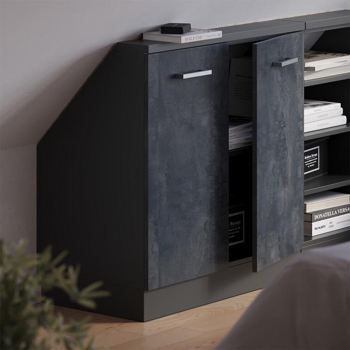 Produktbild Vichy Dachschrägenschrank Rion, Schwarz Beton/Anthrazit/Anthrazit, mit 2 Türen (46 x 46 x 81.60 cm)