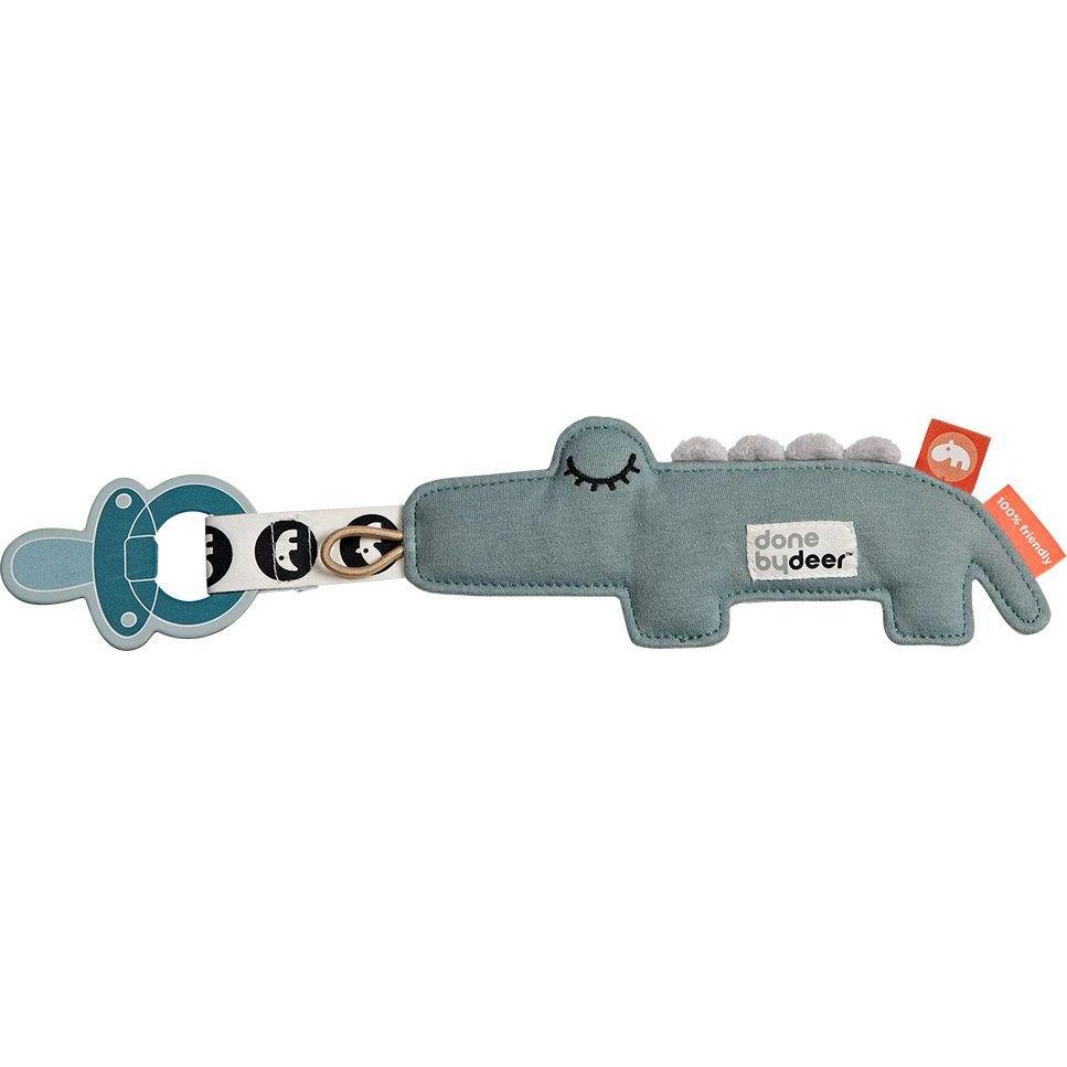 Done by Deer, Nuggi, Schnullerketten Mini-Kuscheltier mit Schnullerhalter - Croco - Blau (1 x)