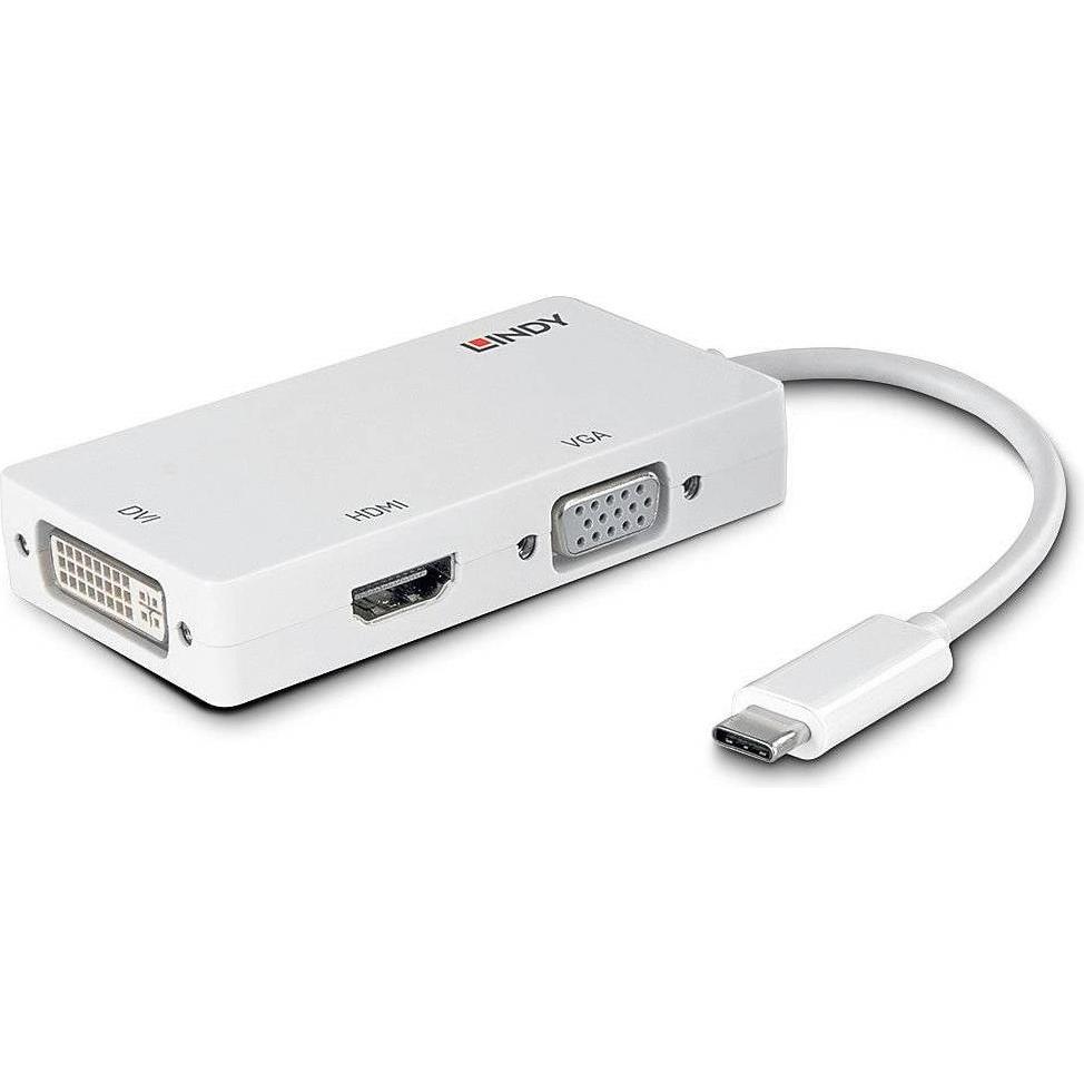 Thumbnail - Lindy USB 3.1 Typ C zu (HDMI, VGA, DVI, 8.50 cm), Data + Video Adapter, Weiss