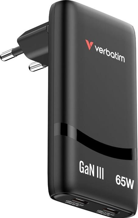Produktbild Verbatim GaN III Fold 'n' Go Charger 2 Port 65W USB-C black (65 W, 2 Ports)