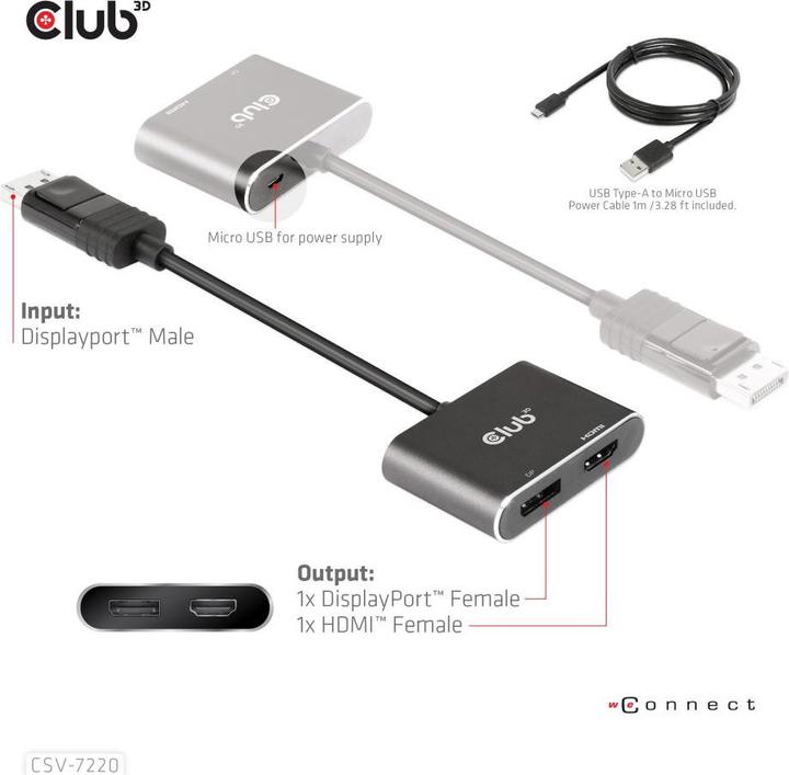 Actual product image Club 3D Club3D Multi Streaming Transport Hub 1xDP -> DP/HDMI (DP, 6.20 cm)