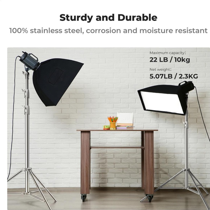 Immagine prodotto K&F Concept Supporto per luci fotografiche da 2,8 m Tampone a molla Supporto in acciaio inox per impieghi (10 kg)