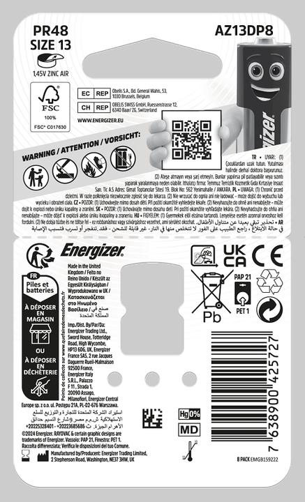 Actual product image Energizer Hearing Aid 13 (8 pcs., 13, 280 mAh)