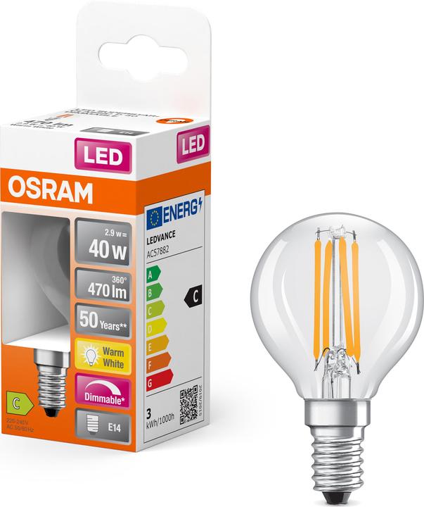 Immagine prodotto Osram LED Classic P Efficienza Energetica C Dim (E14, 2.90 W, 470 lm, 1 x, C)