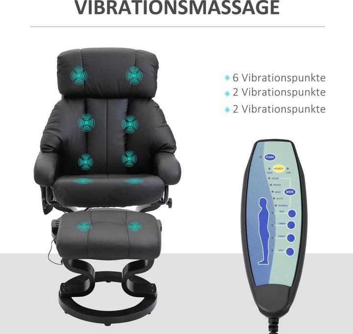 Produktbild Swisshandel24 Massagesessel Fusshocker Schwarz Relaxsessel Elektrischer Fernsehsessel mit Liegefunktion Kunstleder