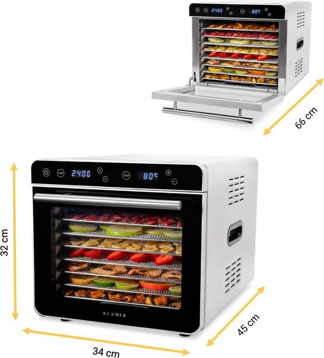 Image du produit KLAMER Déshydrateur Premium XL 700W, 8 plateaux extra larges en acier inoxydable