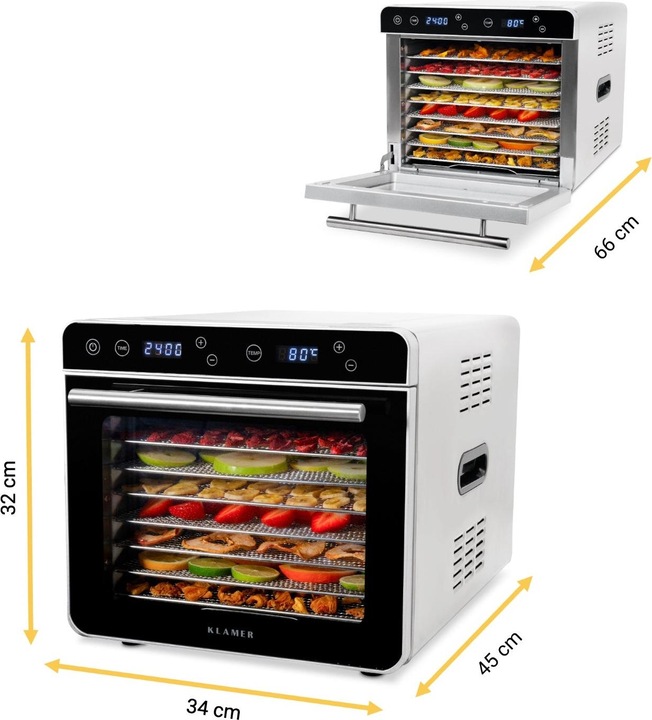 Produktbild KLAMER Premium Dörrautomat XL 700W, 8 extra grosse Einlegefächer aus Edelstahl
