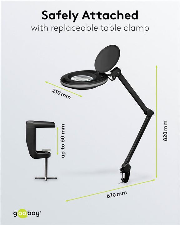 Produktbild Goobay LED-Klemm-Lupenleuchte, 8 W, schwarz (650 lm)
