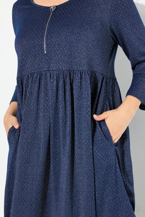 Produktbild Ulla Popken Jersey-Midikleid, Glitter, A-Linie, Rundhals, 3/4-Arm (50, 52)