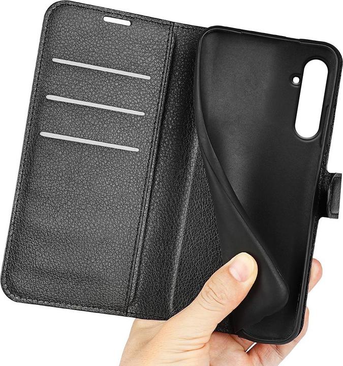 Produktbild Apfelkiste Samsung Galaxy A55 Leder Flip Cover Litchi Look, Schwarz (Samsung Galaxy A55)