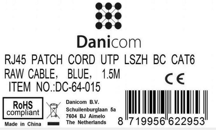 Produktbild Dsit CAT6 Netzwerkkabel, U/UTP, 1.50 meter, Blau, 100% Kupfer (U/UTP, CAT6, 1.50 m)