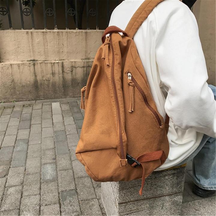 Actual product image Only-Bags.Store Solid colour canvas backpack, casual student backpack, large capacity backpack, travel backpack
