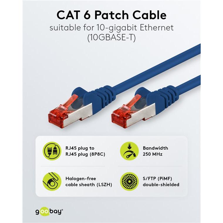 Thumbnail - Goobay CAT 6 Patchkabel, S/FTP (PiMF), Blau, 10 m (S/FTP, CAT6, 10 m), Netzwerkkabel