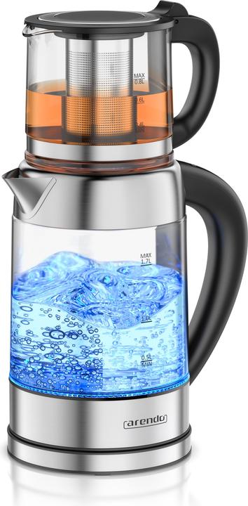 Produktbild Arendo Wasserkocher mit Temperatureinstellung aus Glas & Edelstahl, Teesieb, Teekocher, 1,7 L, 2200 W (1.70 l)