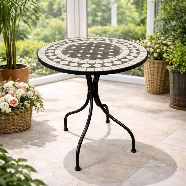 Produktbild Mojawo Mosaik Tisch Balkontisch Gartentisch rund Ø60xH70 cm Anthrazit /Grau