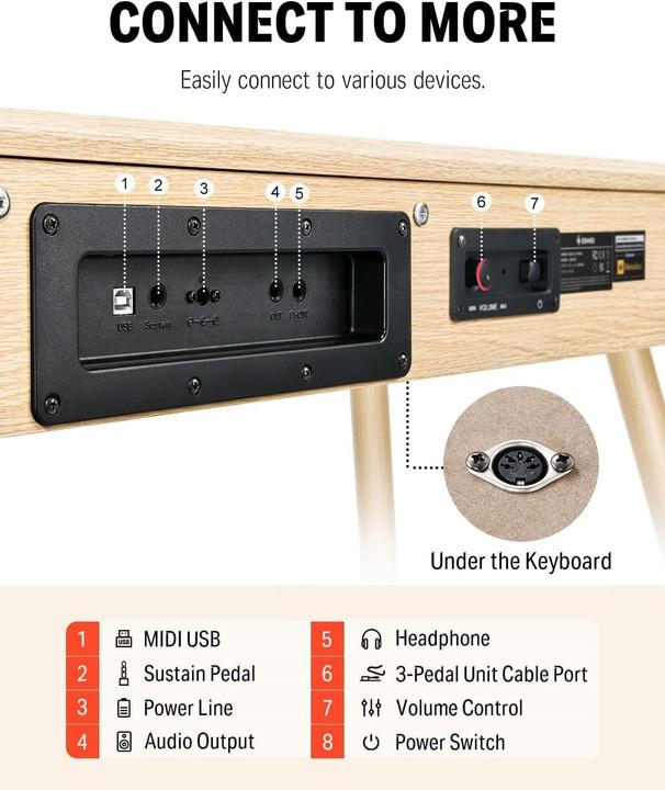 Image du produit Donner Piano numérique 88 touches avec mécanisme à marteaux, polyphonie 128 et connectivité USB-MIDI (88 Boutons)