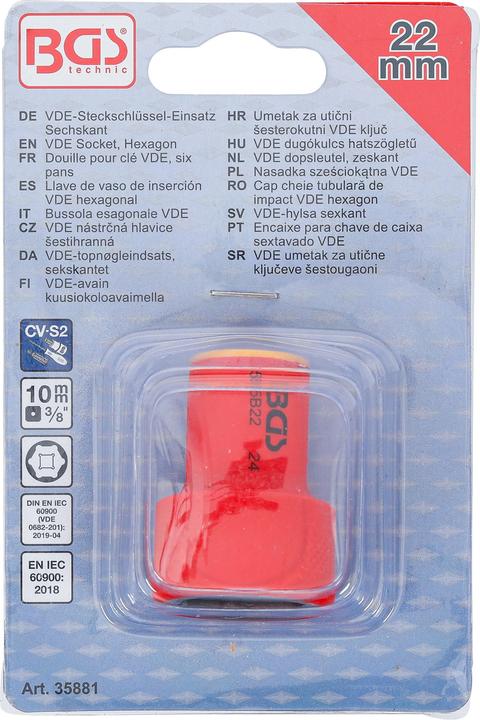Immagine prodotto BGS VDE-Steckschlüssel-Einsatz Sechskant | Antrieb Innenvierkant 10 mm (3/8") | SW 22 mm (22 mm)
