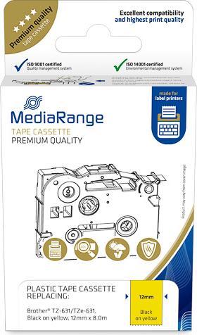 Productafbeelding MediaRange Schrijfband ca. Brother TZ-631/TZe-631 12mm 8m sch (1.20 cm, Geel, Zwart)