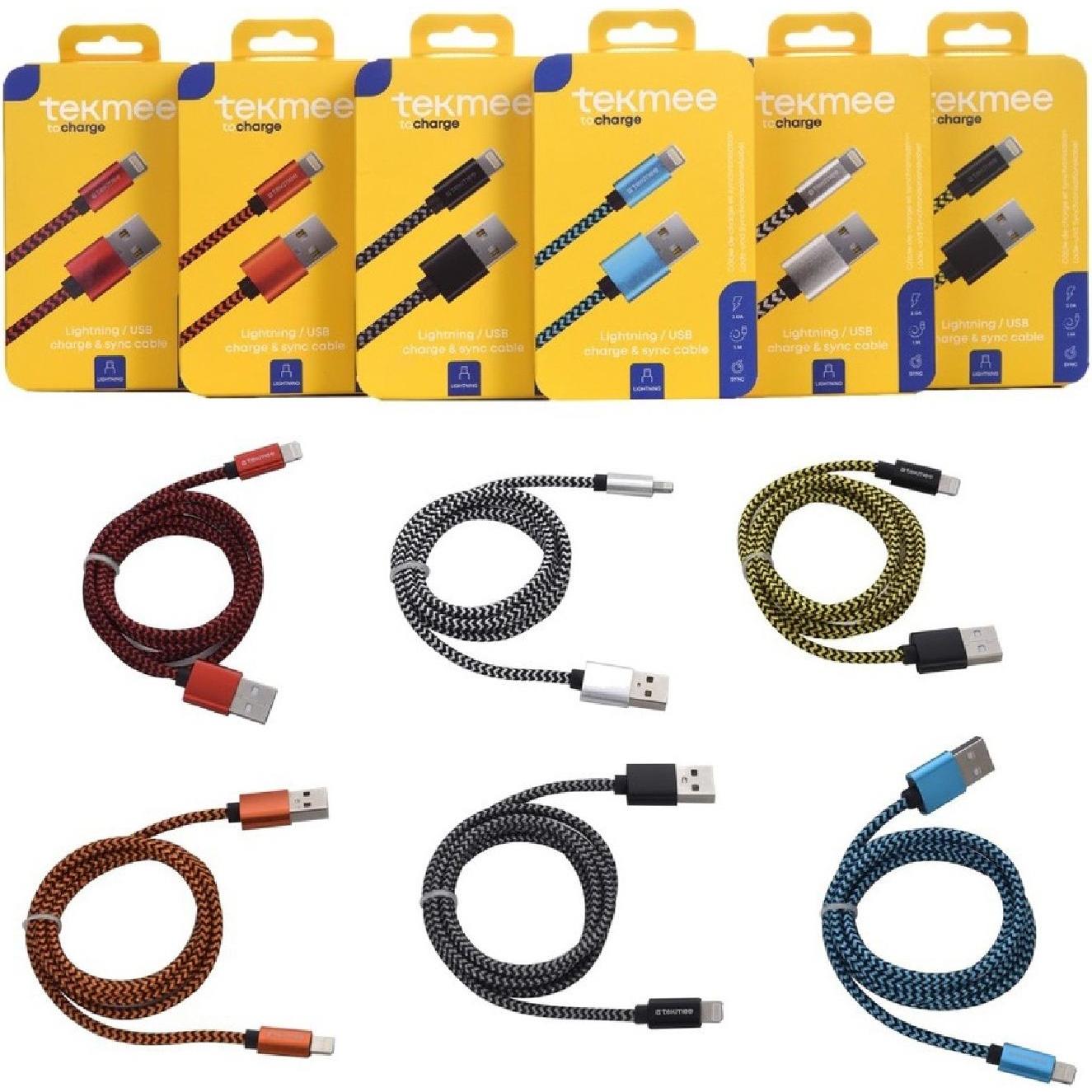Thumbnail - Tekmee Ladekabel Lightning Nylon 1m sortiert (1 m), USB Kabel