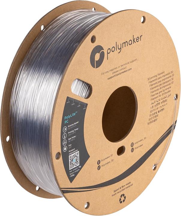 Produktbild Polymaker PC01001 PolyLite Filament PC (Polycarbonat) hohe Steifigkeit, hitzebes (PC, 1.75 mm, 1000 g, Transparent)