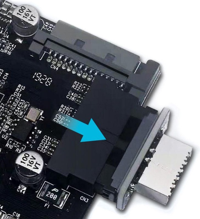 Produktbild Aquatuning Interner 19-Pin Stecker (USB 3.0) auf USB 3.1 Typ-E 20-Pin Key A, (180??)