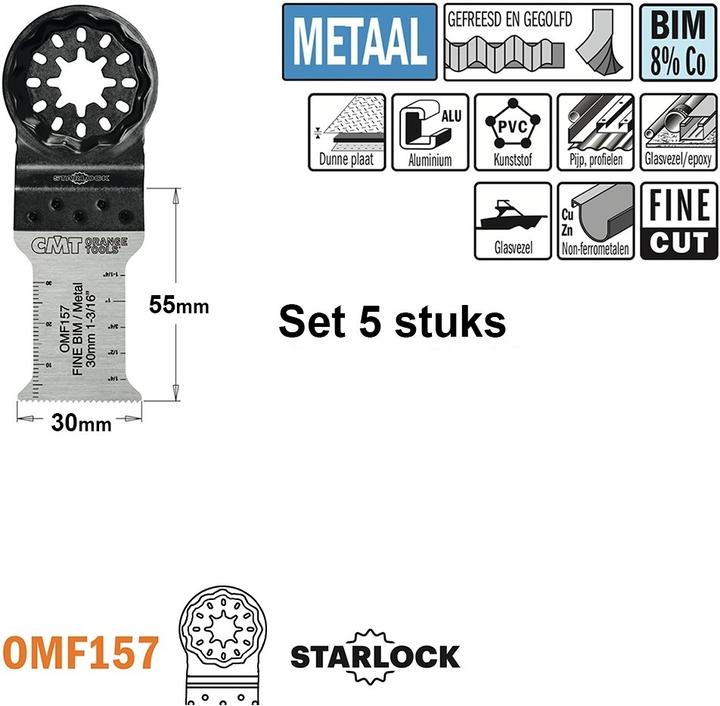 Produktbild CMT OMF157-X5 Multitool Sägeblatt mit Feinschnitt für Metall 30 mm 5 Stück