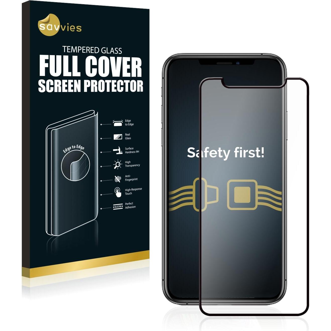 Savvies Full-Screen Displayschutz Panzerglas Schutzglas (1 Stück, Apple iPhone X), Smartphone Schutzfolie, Transparent