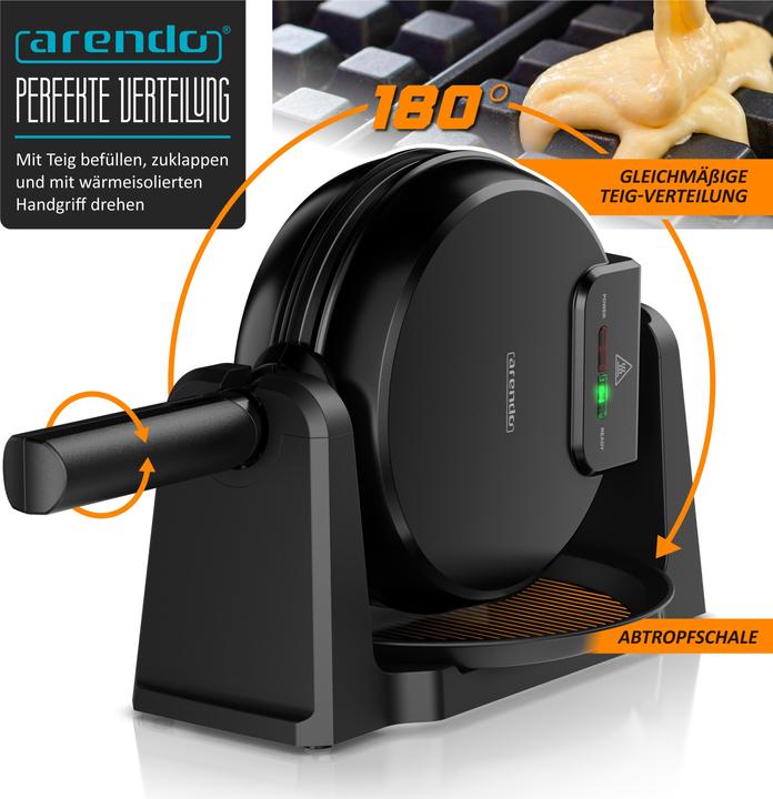 Produktbild Arendo Waffeleisen für Waffel mit 17cm Ø, automatische Bräunung, 1000 W, drehbar, Antihaftbeschichtet
