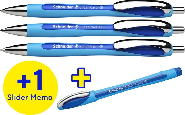 Produktbild Schneider Kugelschreiber Rave+Memo 132574 Blau 0,7mm (Blau, 4 x)