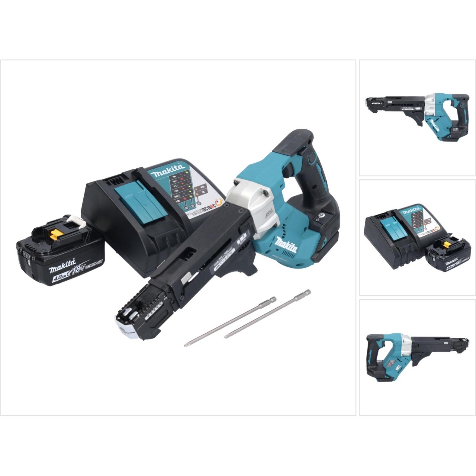 Makita, Bohrmaschine + Akkuschrauber, DFR 551 RM1 Akku Magazinschrauber 18 V 25 - 55 mm Brushless + 1x Akku 4,0 Ah + Lad...