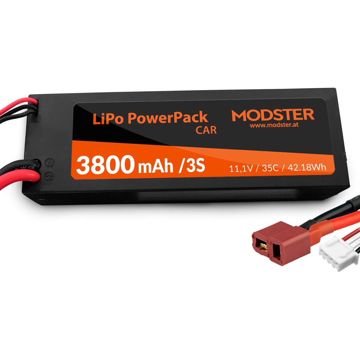 Modster LiPo Akku 3S 11,1V 3800 mAh 35C (Deans) PowerPack Car Hardcase (11.10 V, 3800 mAh)