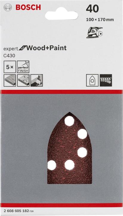 Actual product image Bosch Professional Zubehör Sanding sheet C430, 100 x 170 mm, 40, 8 holes, Velcro, pack of 5 (40)