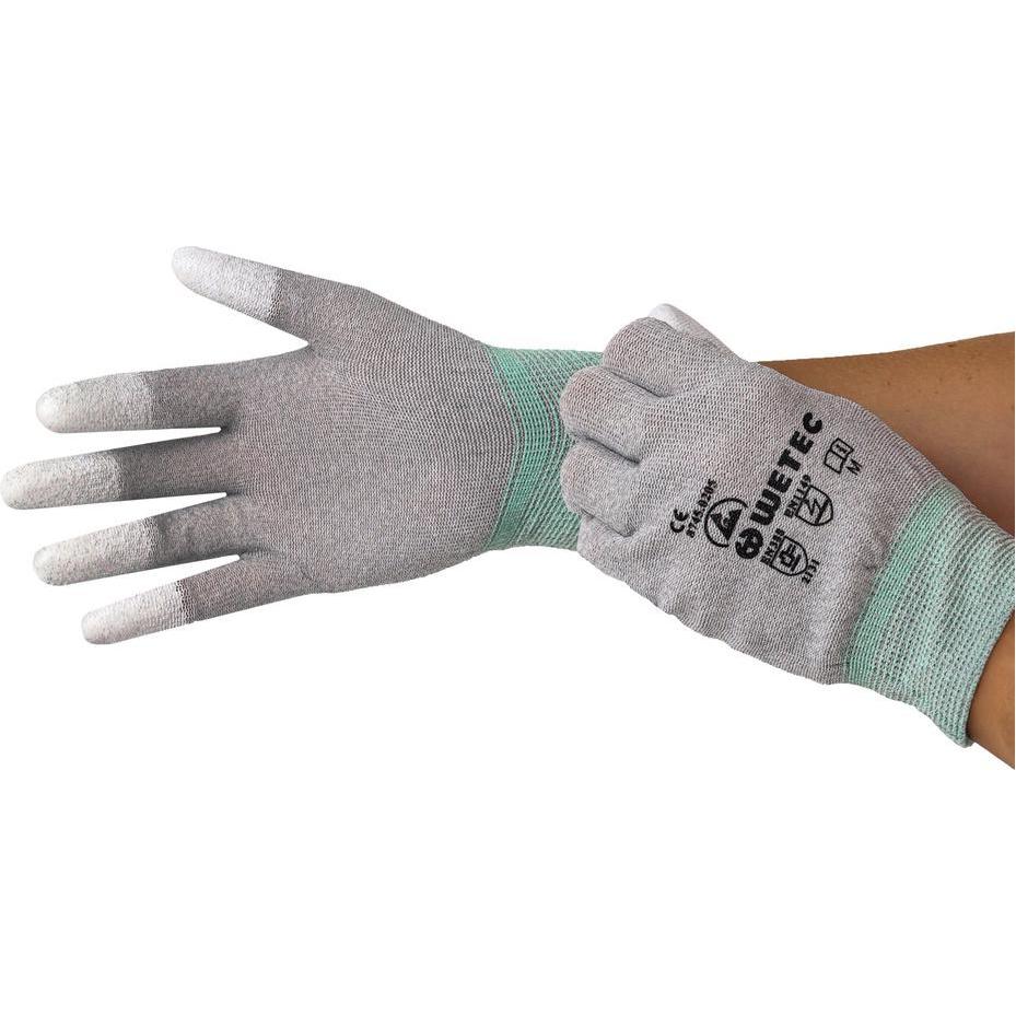 Wetec, Schutzhandschuhe, ESD-Handschuhe, PU-beschichtete Fingerkuppen, XS, Carbonfaden (XS)